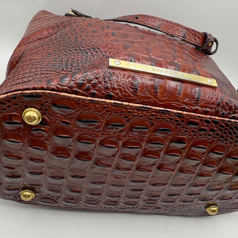 Brahmin Croc Embossed Leather Tote Bucket Bag Brown Chestnut Gold Hardware - Picture 4 of 11